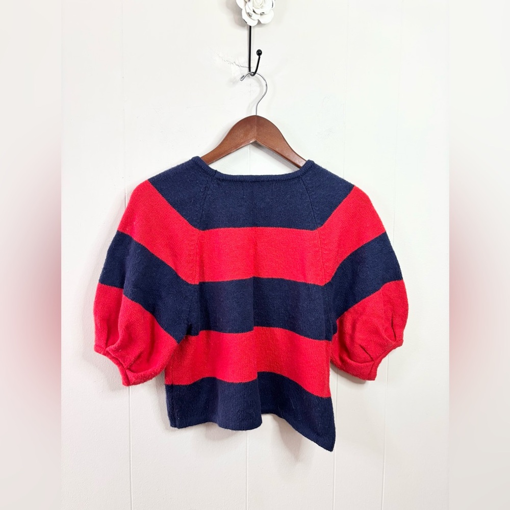 Old Navy SoSoft Cropped Puff-Sleeve Sweater size SM striped red blue - Picture 9 of 9